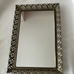 Vintage Art Nouveau Filigree Mirrored Vanity Tray. Felt Backing, Protective feet